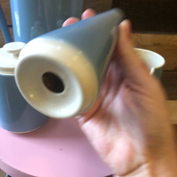 Mid Century Blue and Creamy White Coffee Pot Set - Picture 6 of 8